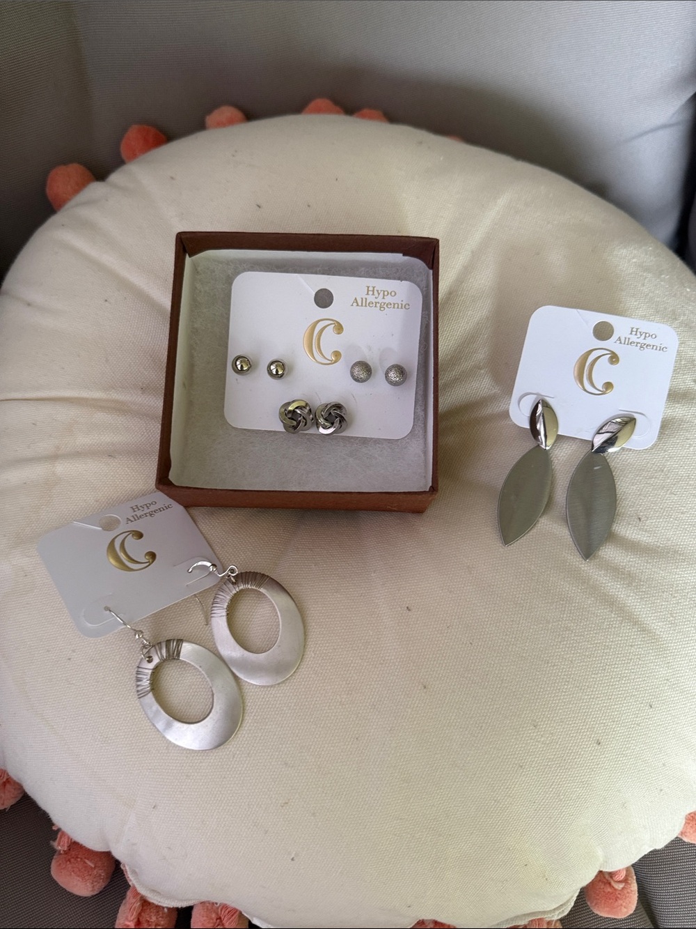 Hypoallergenic Silver Tone Women's Earring Set - 5 Pairs